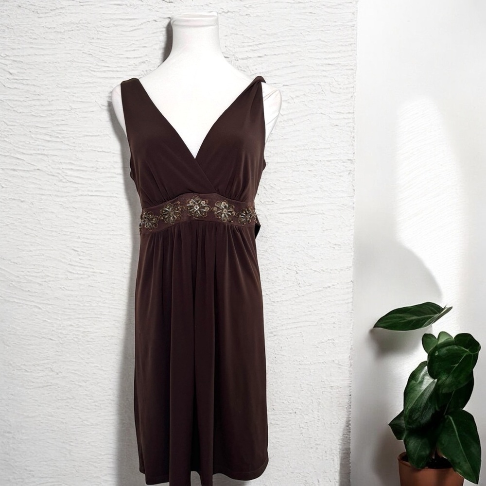 Elegant Vintage Brown Sleeveless Dress beaded fairy M grunge whimsigoth